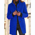 women's button-front longline coat in blue for women