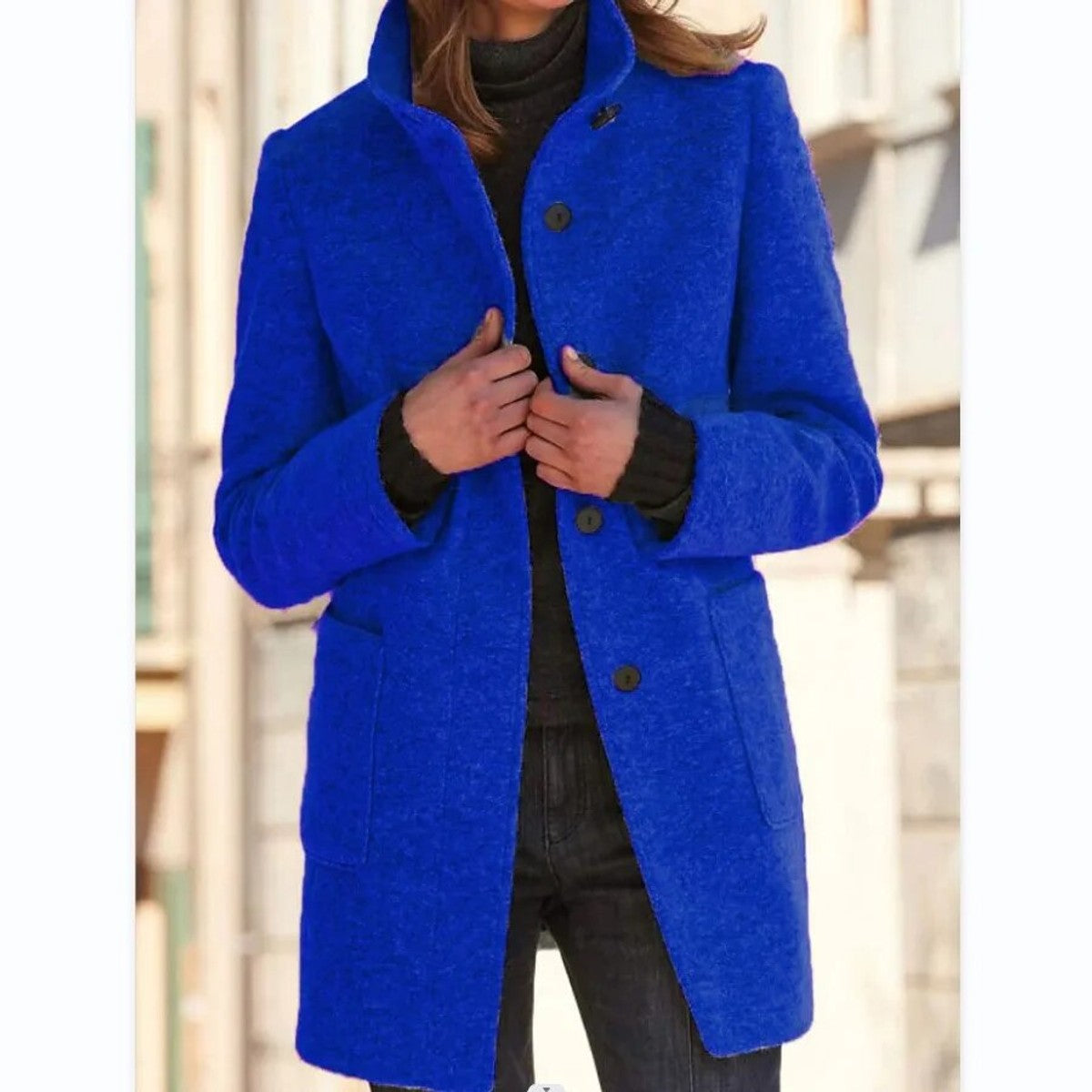 women's button-front longline coat in blue for women