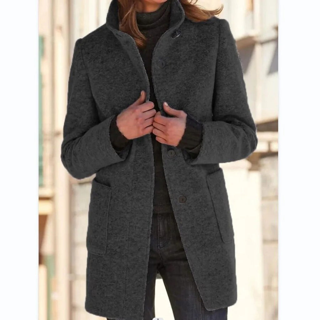women's button-front longline coat in dark grey for women