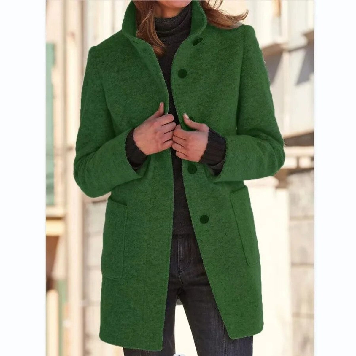 women's button-front longline coat in green for women