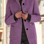 women's button-front longline coat in purple for women