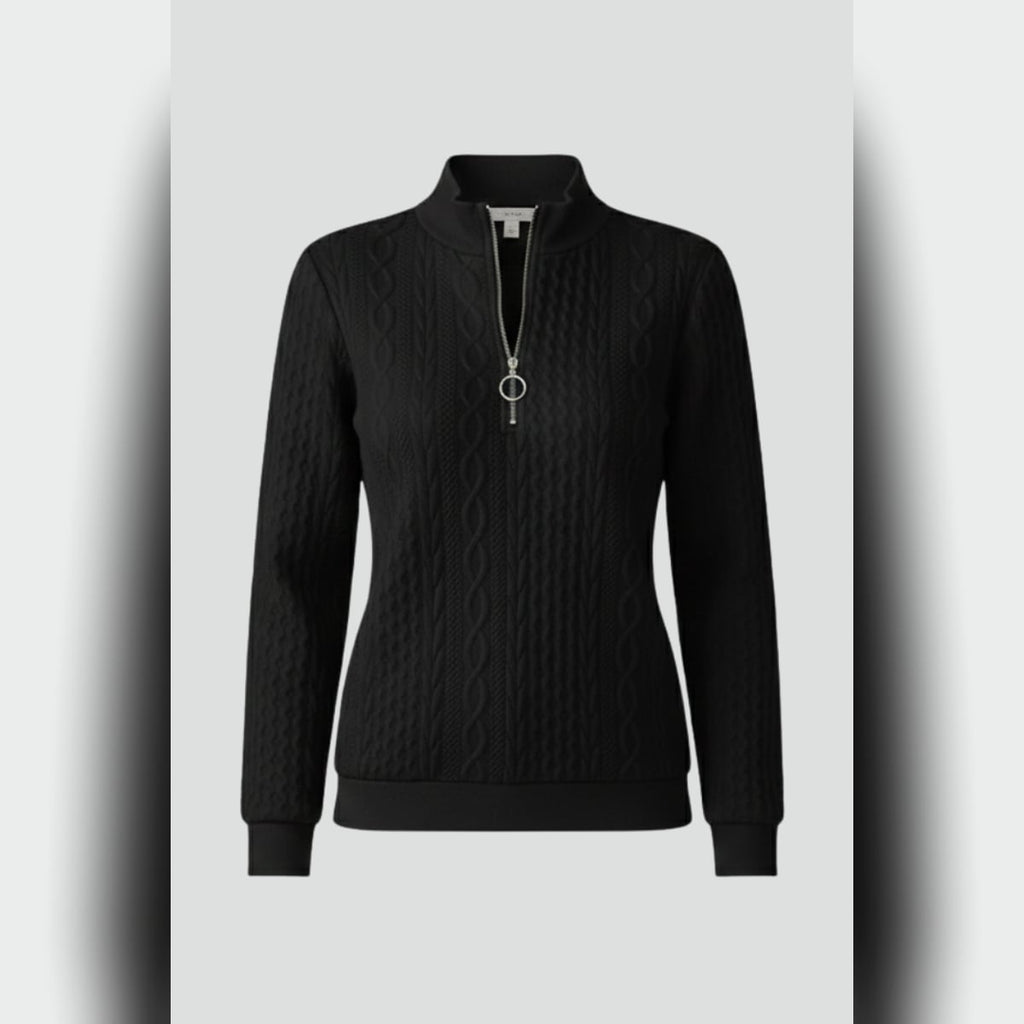 women's cable knit zip neck jumper