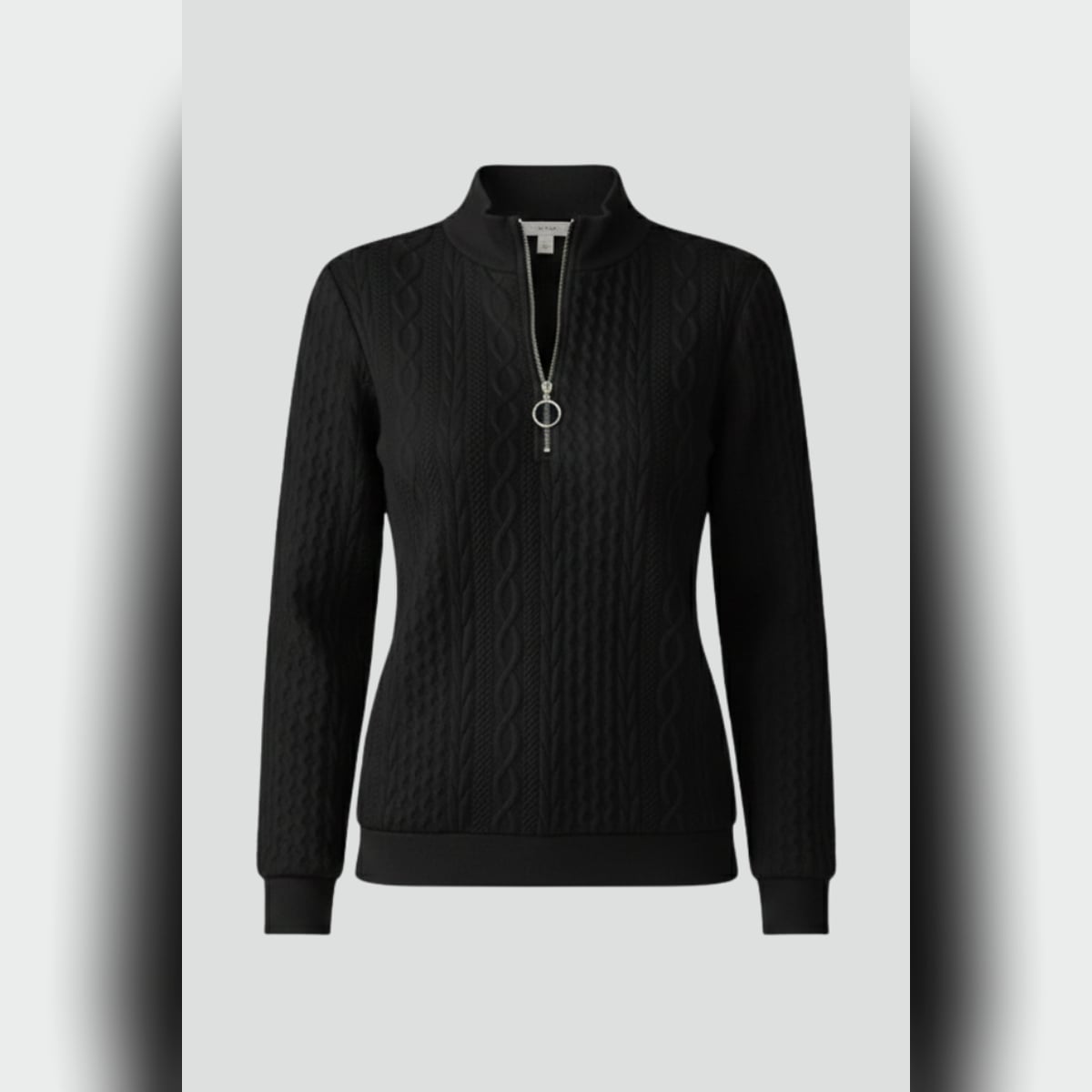 women's cable knit zip neck jumper