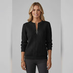 women's cable knit zip neck jumper in black
