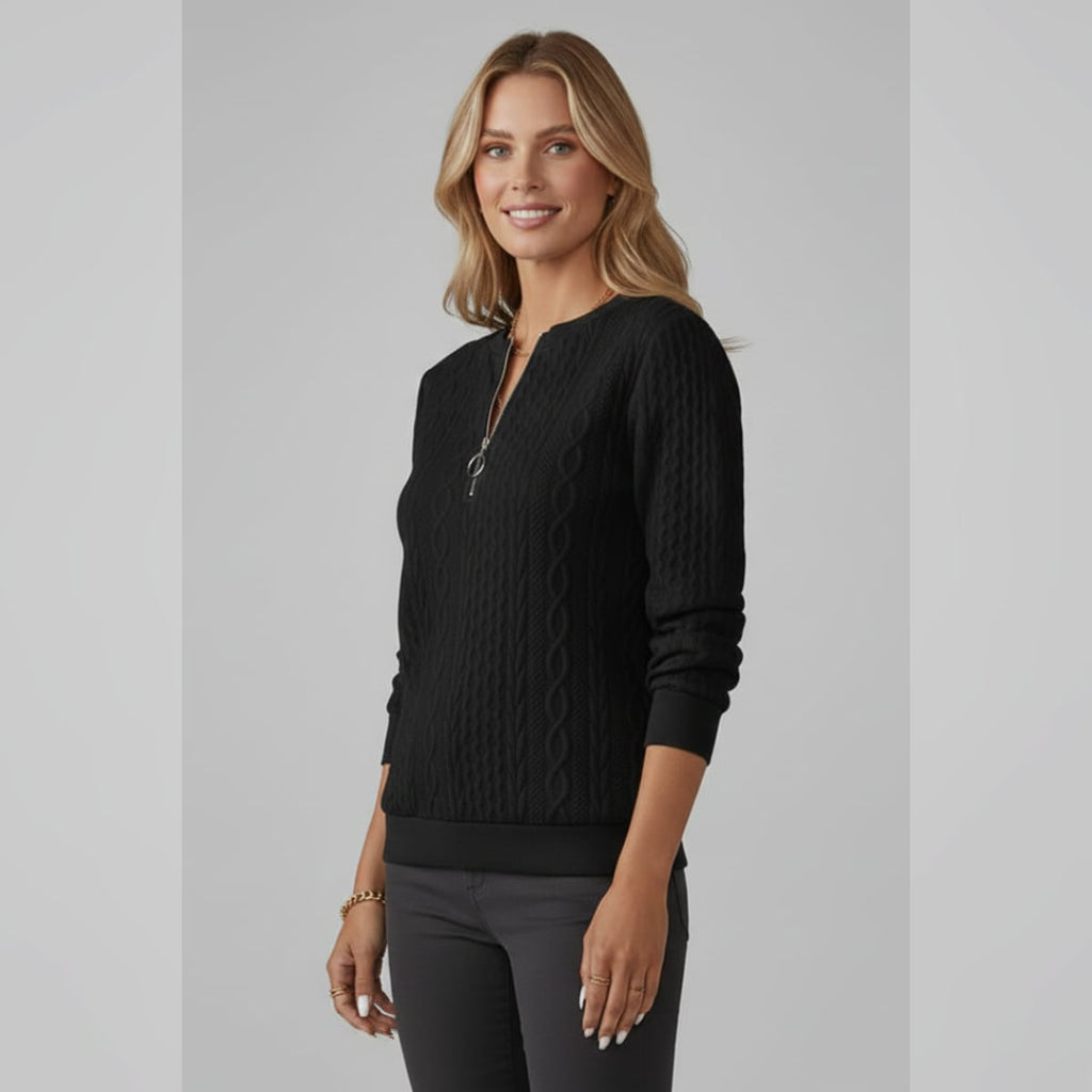 women's cable knit zip neck jumper