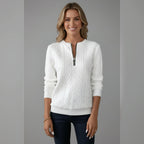 women's cable knit zip neck jumper in white