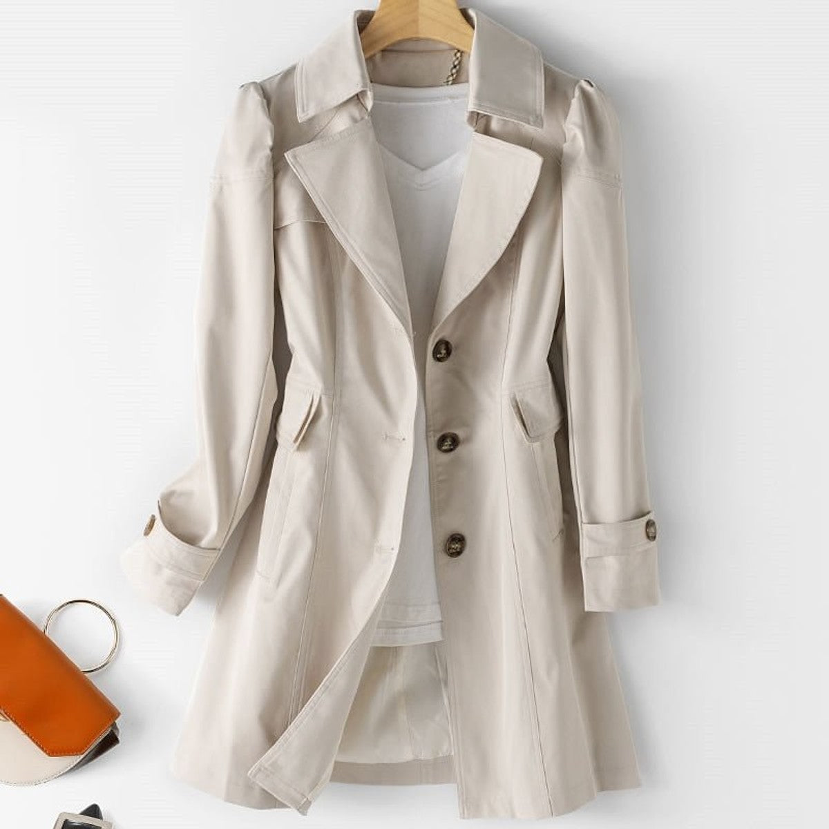 women's classic belted trench coat in beige for women