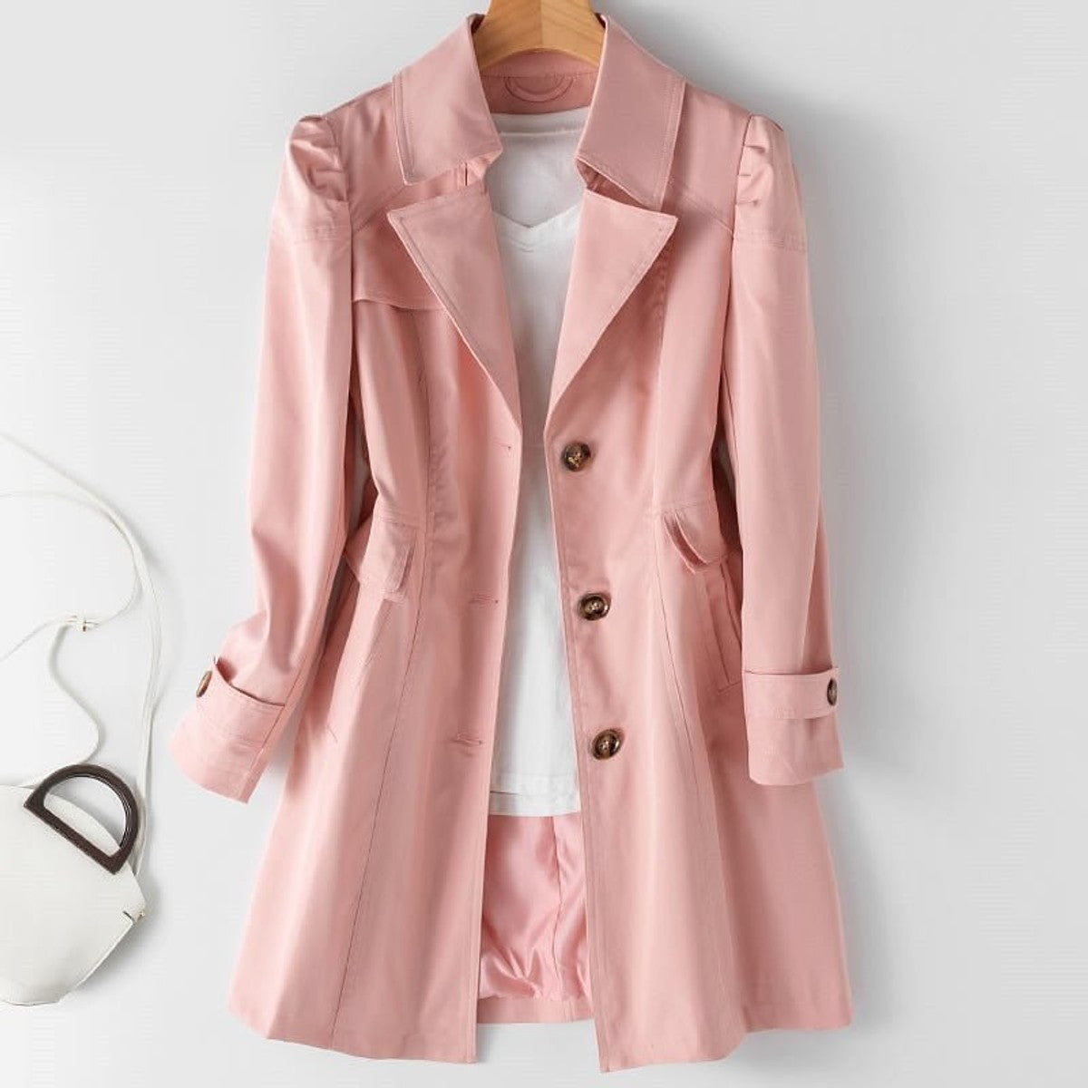 women's classic belted trench coat in pink for women
