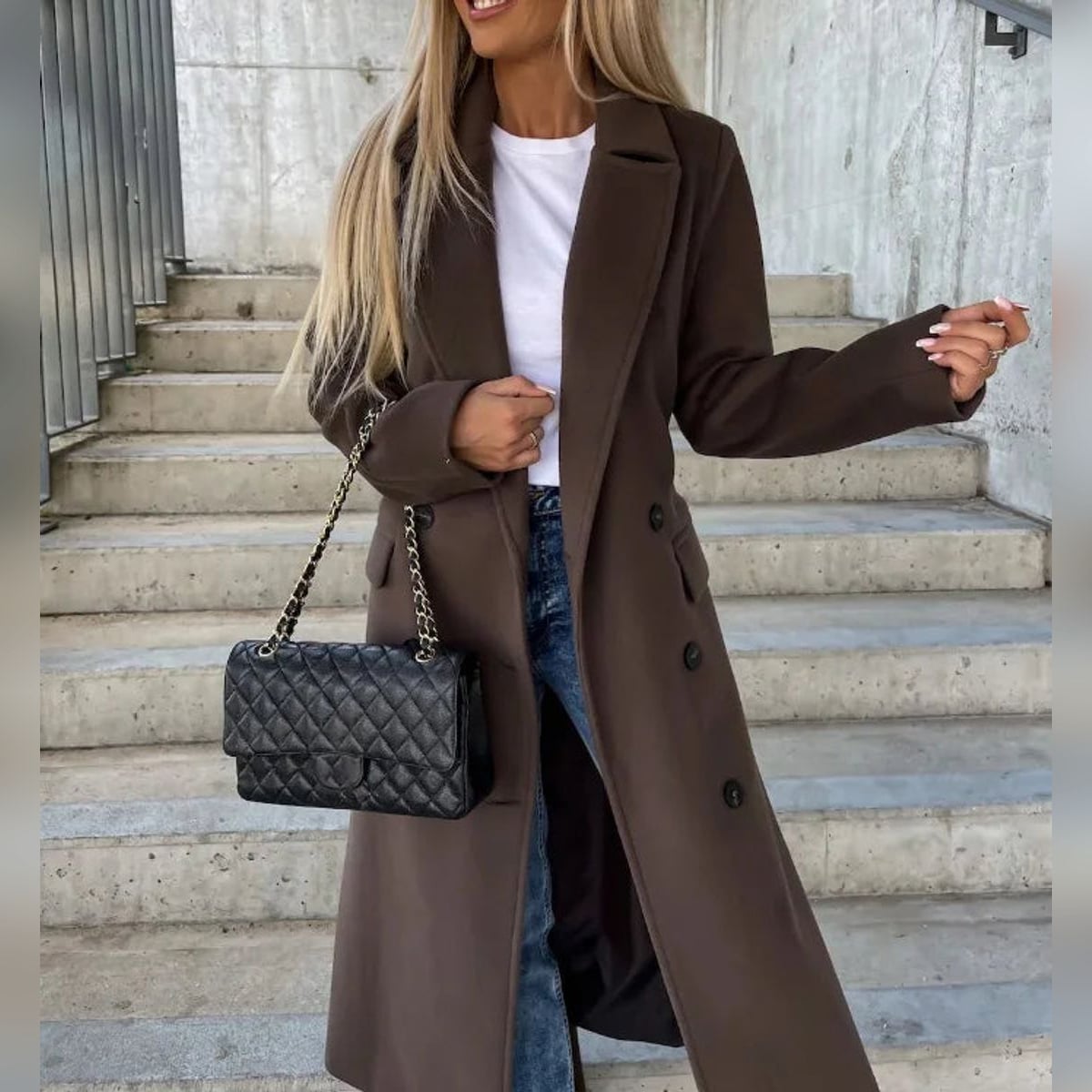 women's classic long sleeve trench coat in dark brown