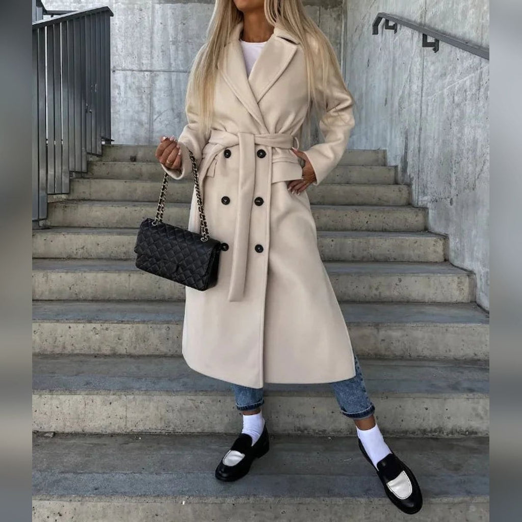 women's classic long sleeve trench coat in khaki
