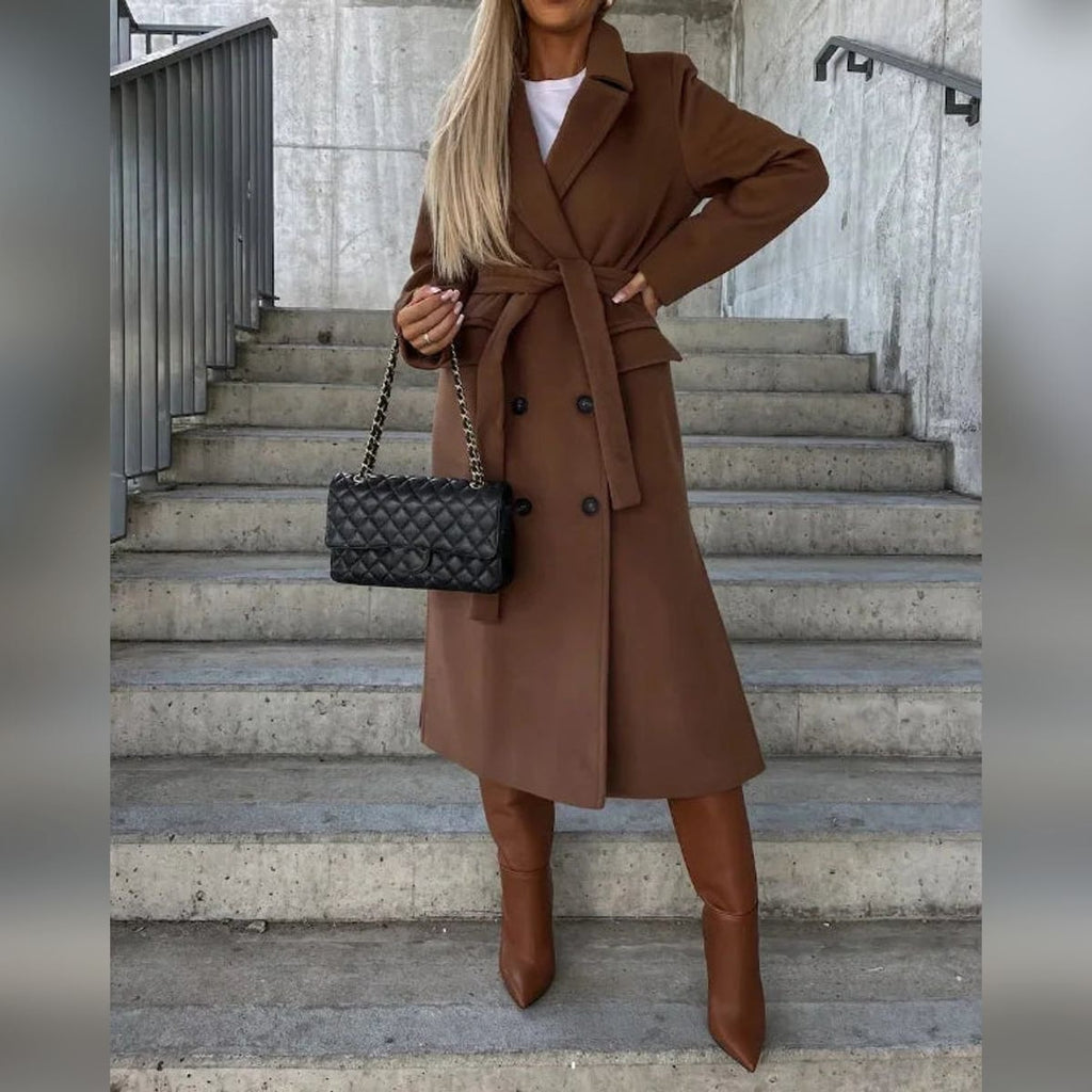 women's classic long sleeve trench coat in brown