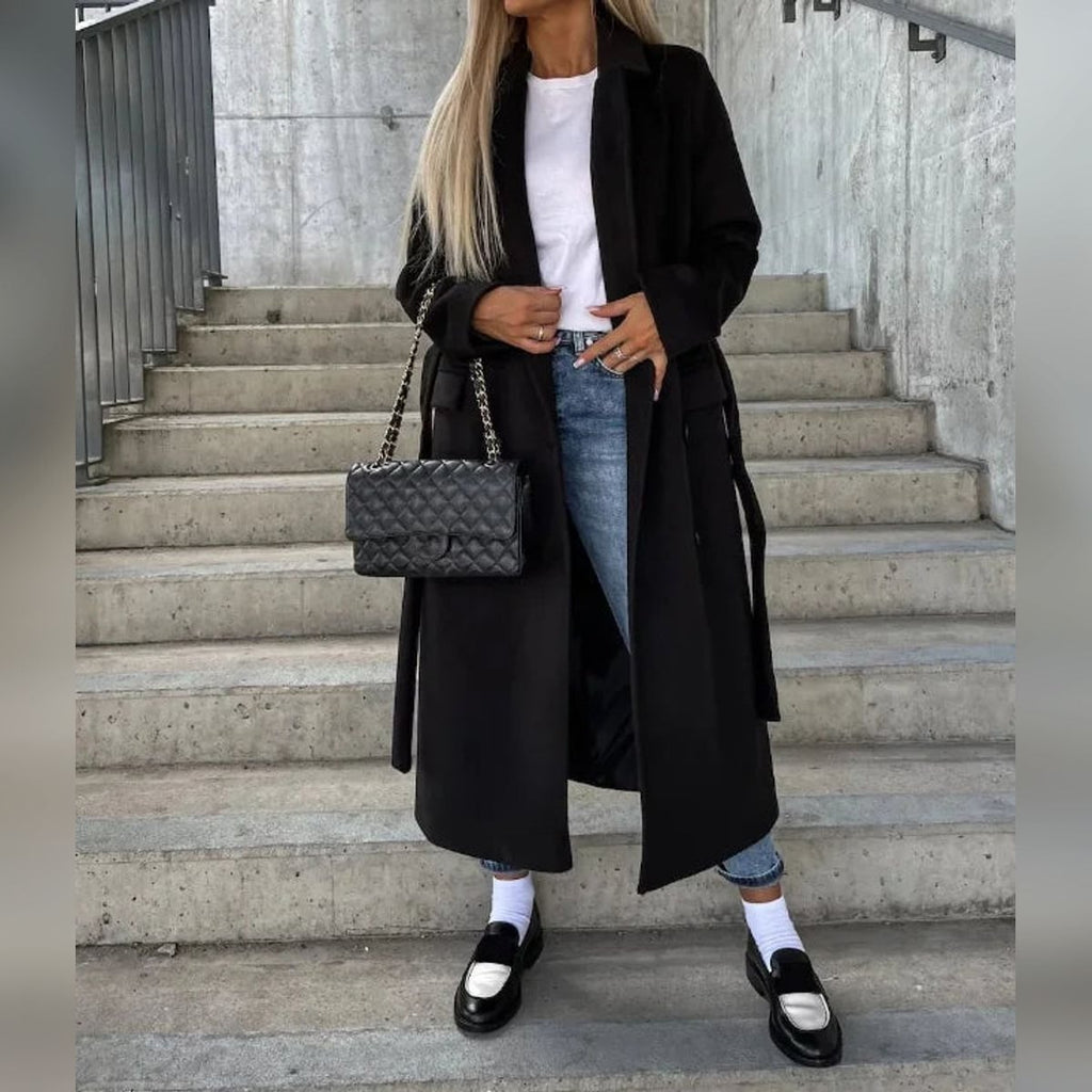 women's classic long sleeve trench coat in black