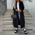 women's classic long sleeve trench coat in black