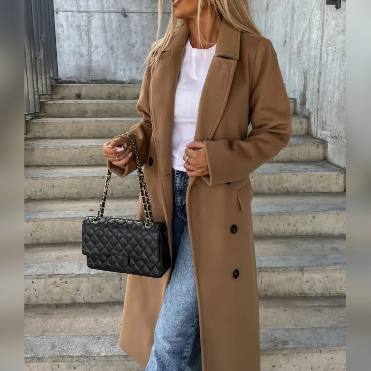 women's classic long sleeve trench coat in light brown