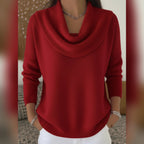 women's cowl neck relaxed knit sweater in red