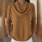 women's cowl neck relaxed knit sweater in camel
