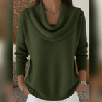 women's cowl neck relaxed knit sweater in pine