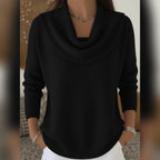 women's cowl neck relaxed knit sweater in black
