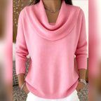women's cowl neck relaxed knit sweater in pink