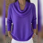women's cowl neck relaxed knit sweater in purple