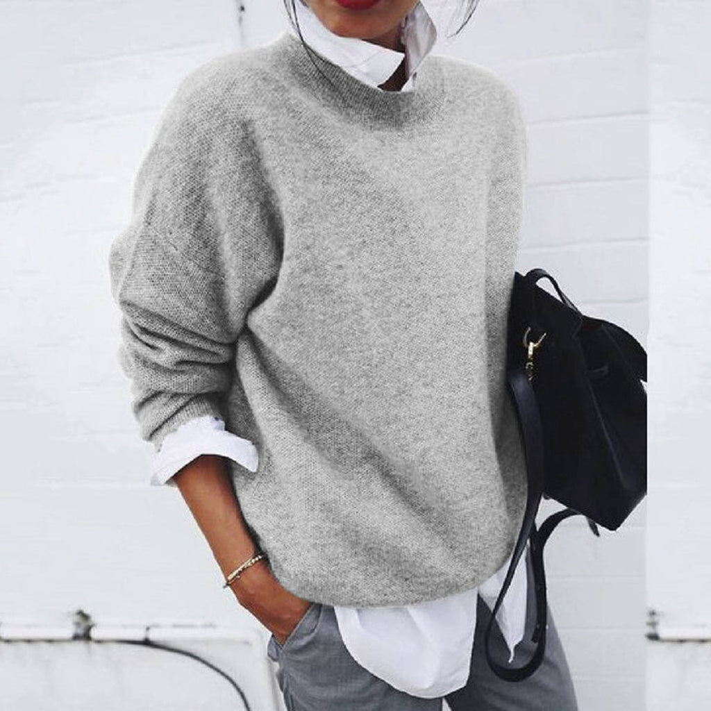 women's crew neck relaxed fit sweater in gray