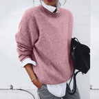 women's crew neck relaxed fit sweater in pink