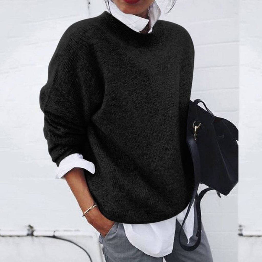 women's crew neck relaxed fit sweater in black