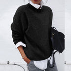 women's crew neck relaxed fit sweater in black