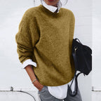 women's crew neck relaxed fit sweater in green