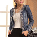 women's cropped sequin zip-up jacket in blue