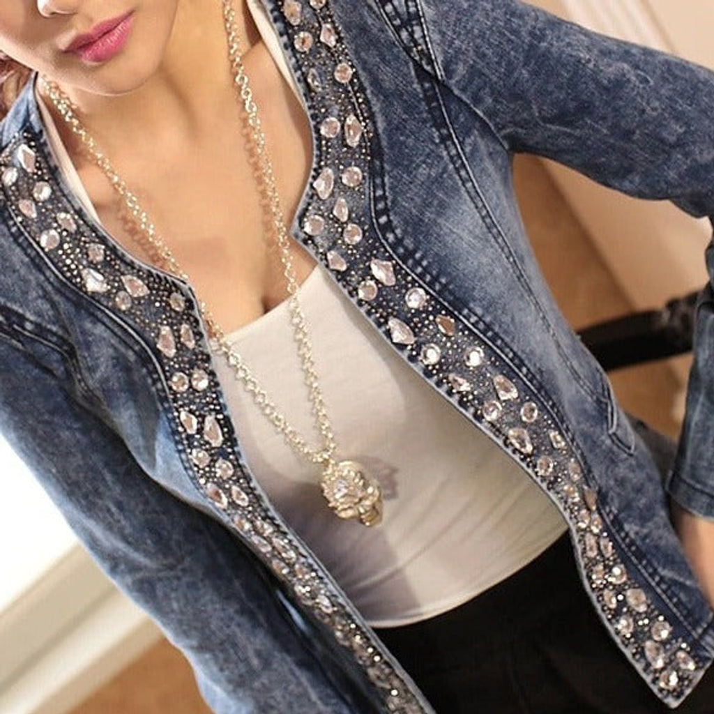 women's cropped sequin zip-up jacket