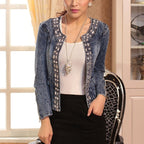 women's cropped sequin zip-up jacket