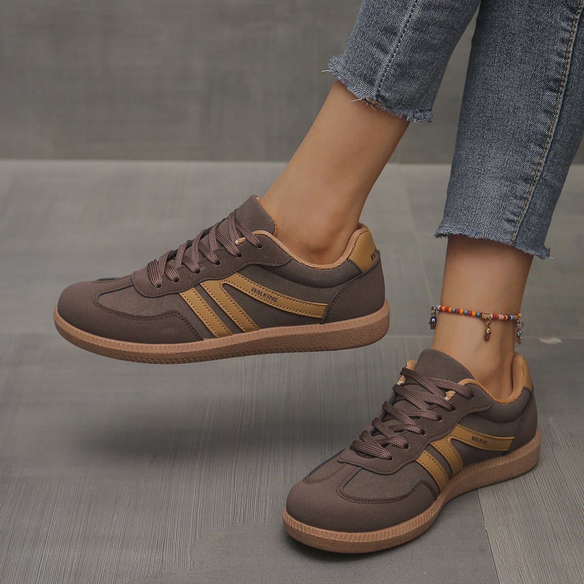 women's cushioned walking shoes in brown