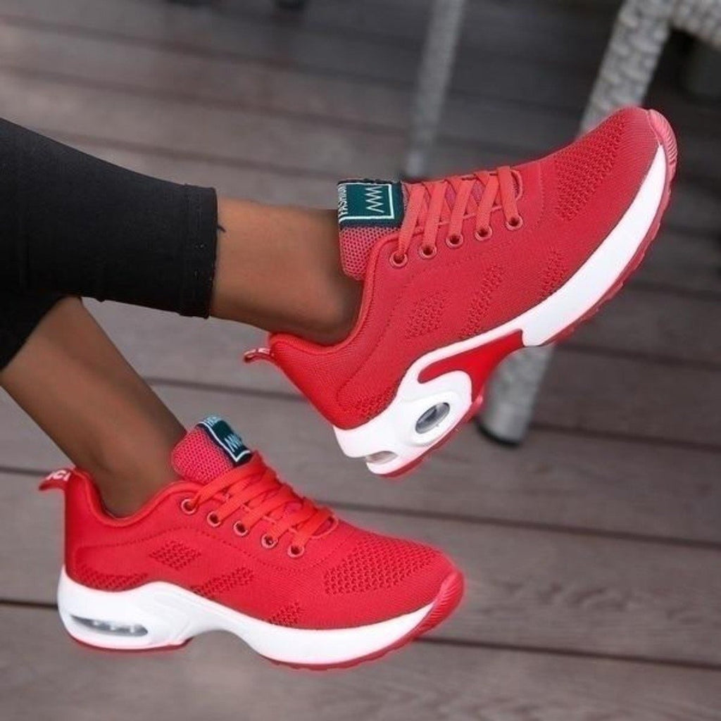 women's cushioned walking trainers in red