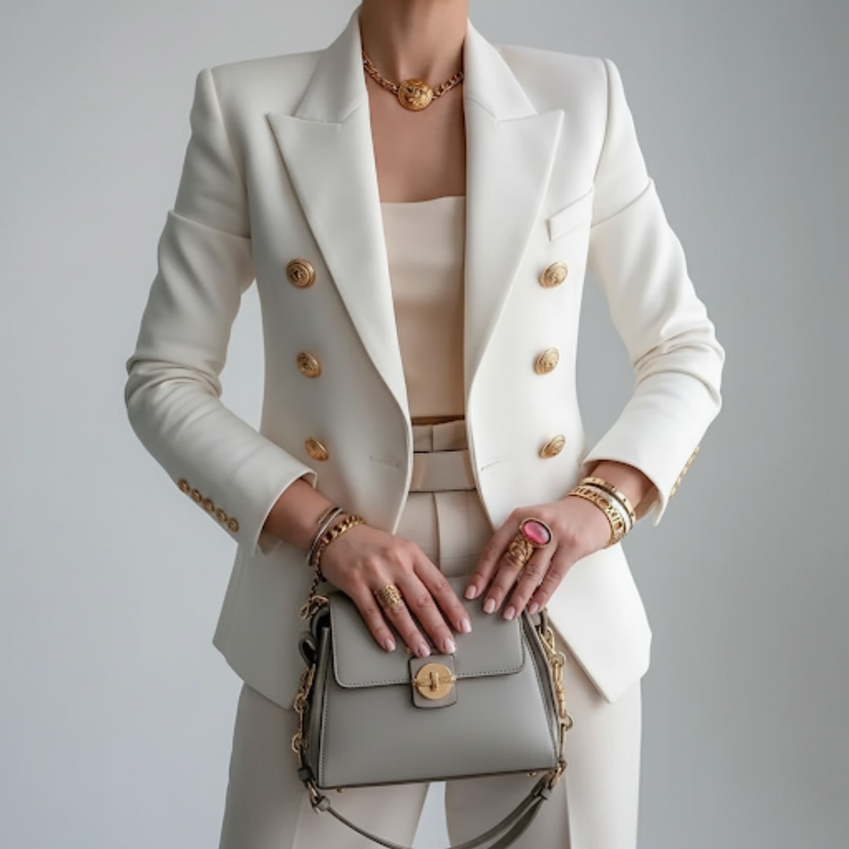 women's double-breasted fitted blazer in white