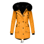 women's faux fur hood longline parka in gold for women
