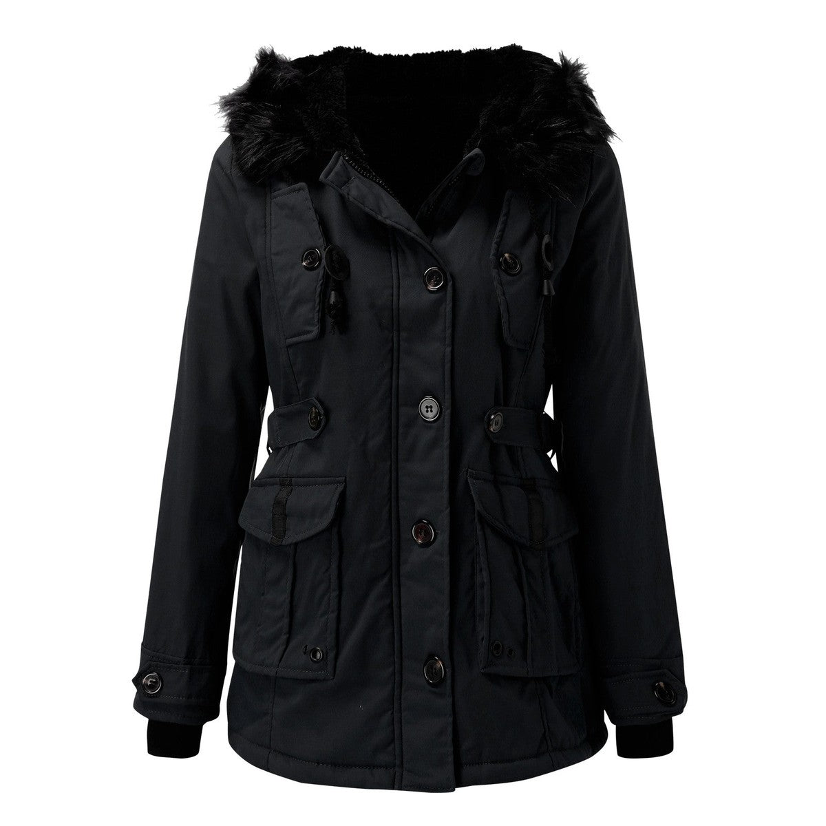 women's faux fur hood longline parka in gold for women