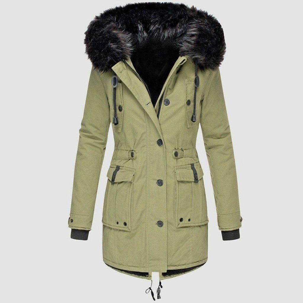 women's faux fur hood longline parka in green for women