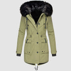 women's faux fur hood longline parka in green for women