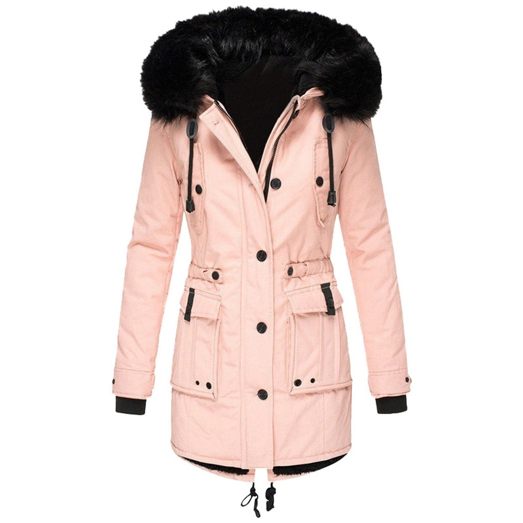 women's faux fur hood longline parka in pink for women