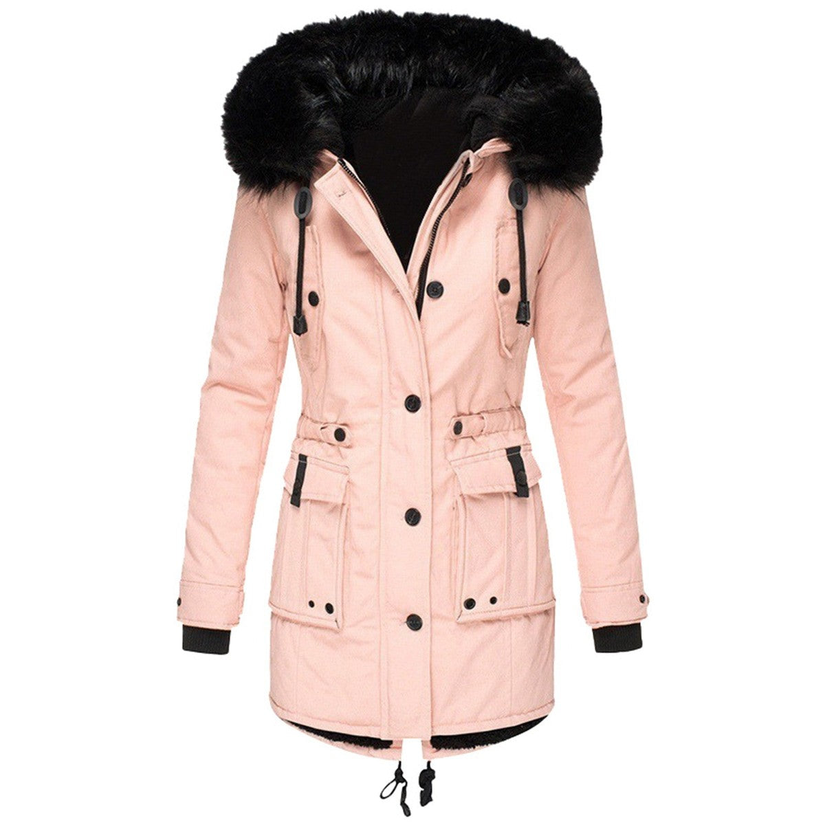 women's faux fur hood longline parka in pink for women