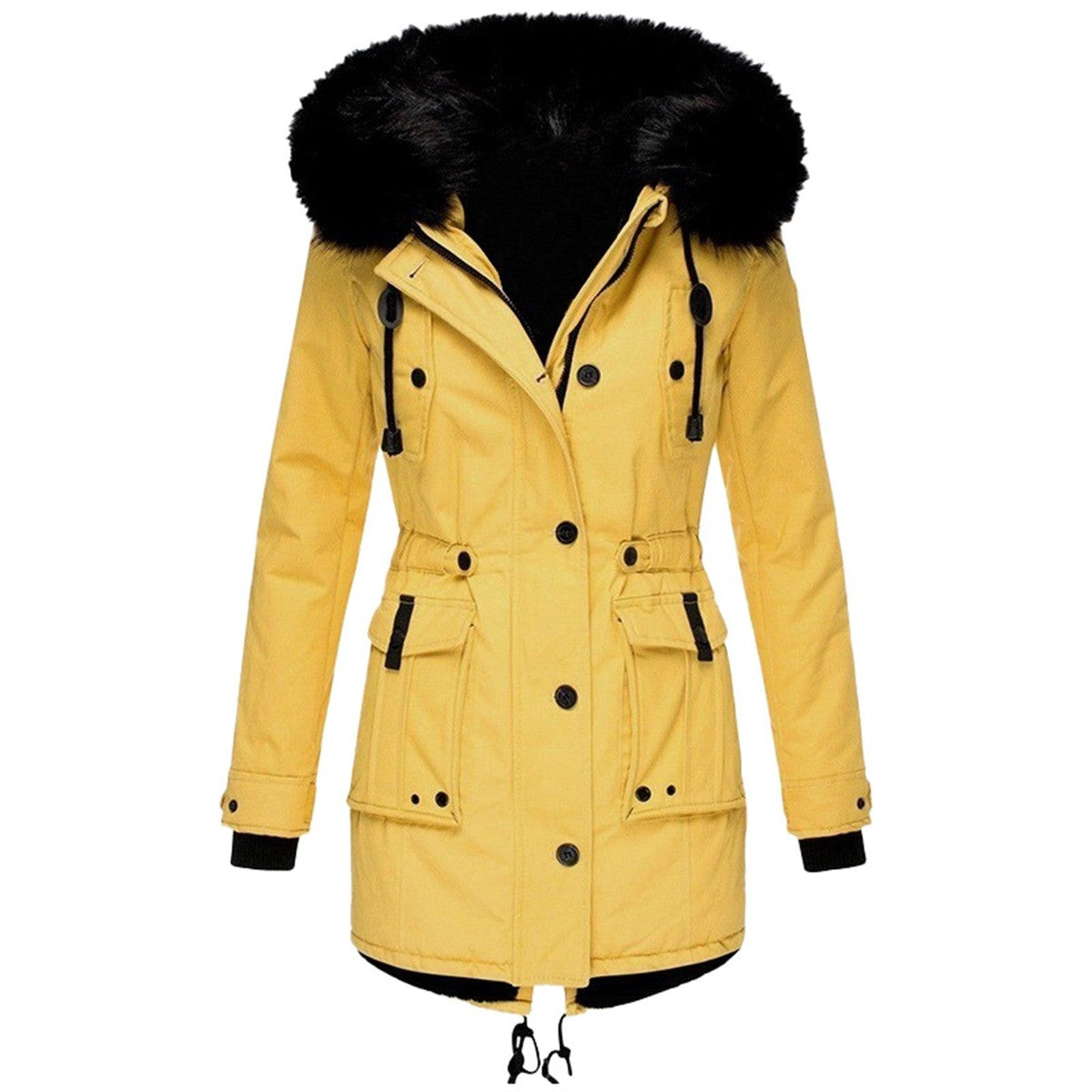 women's faux fur hood longline parka in yellow for women