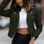 women's faux leather biker jacket in green for women
