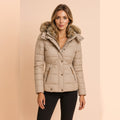 women's fitted hooded puffer jacket in beige
