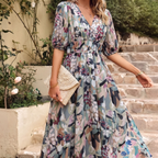 women's floral puff sleeve midi dress in floral