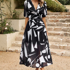 women's floral puff sleeve midi dress in black