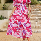 women's floral puff sleeve midi dress in floral