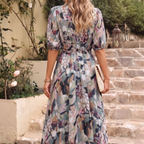 women's floral puff sleeve midi dress in floral