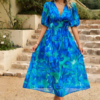 women's floral puff sleeve midi dress in floral