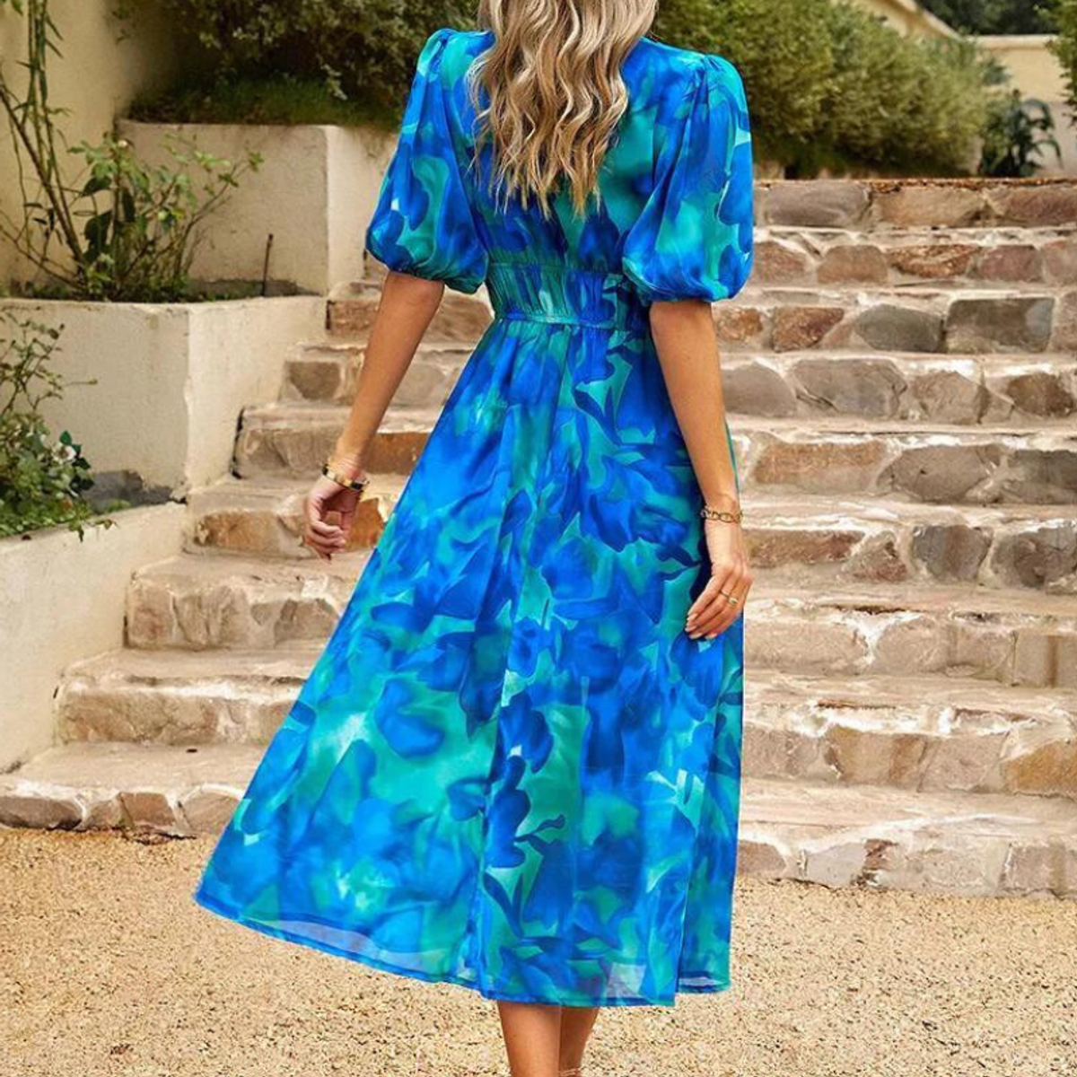 women's floral puff sleeve midi dress in floral
